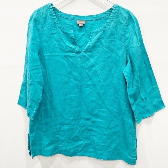 J. Jill Tops - J. Jill Split Neck Linen Tunic Top Light Blue Medium Lagenlook